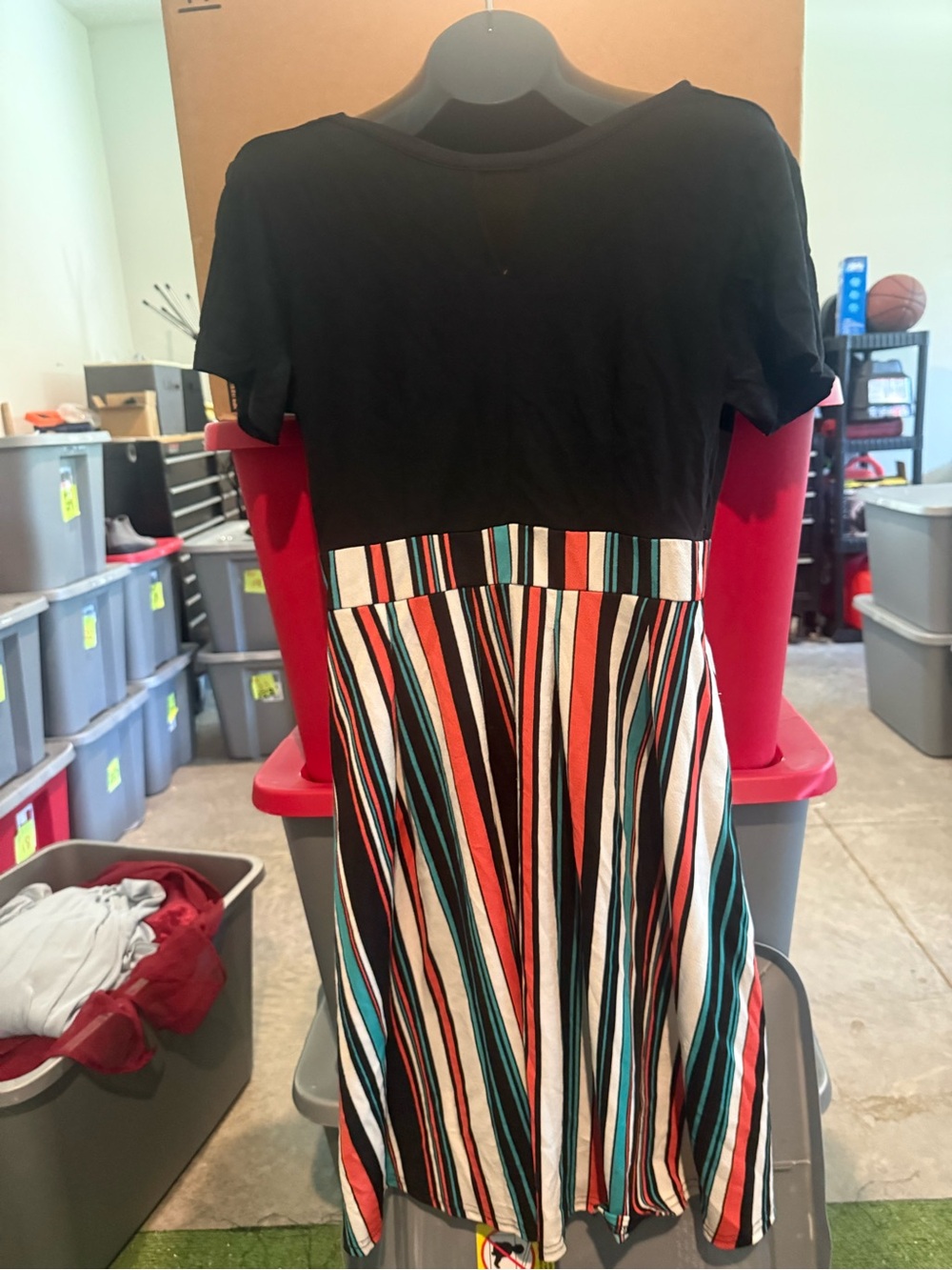 Black Top Multicolor Striped Skirt Dress p32